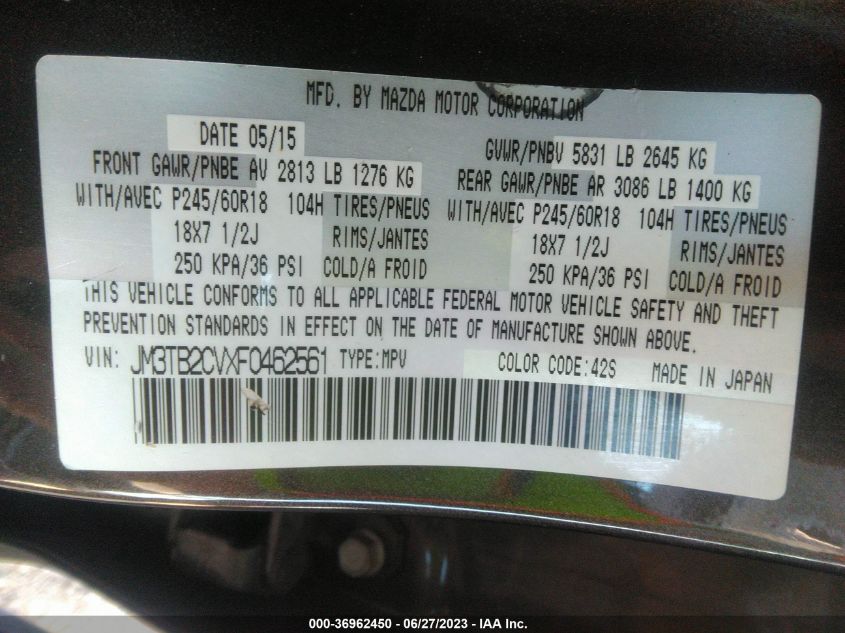 2015 MAZDA CX-9 TOURING - JM3TB2CVXF0462561