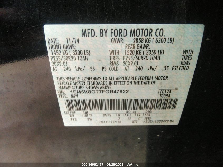 2015 FORD EXPLORER SPORT - 1FM5K8GT7FGB47622