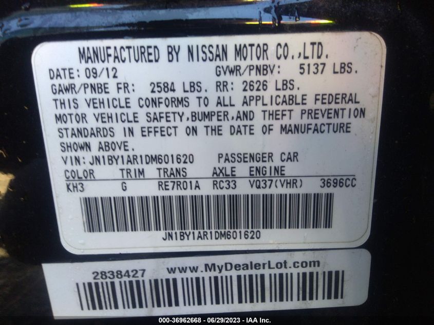 2013 INFINITI M37 JN1BY1AR1DM601620