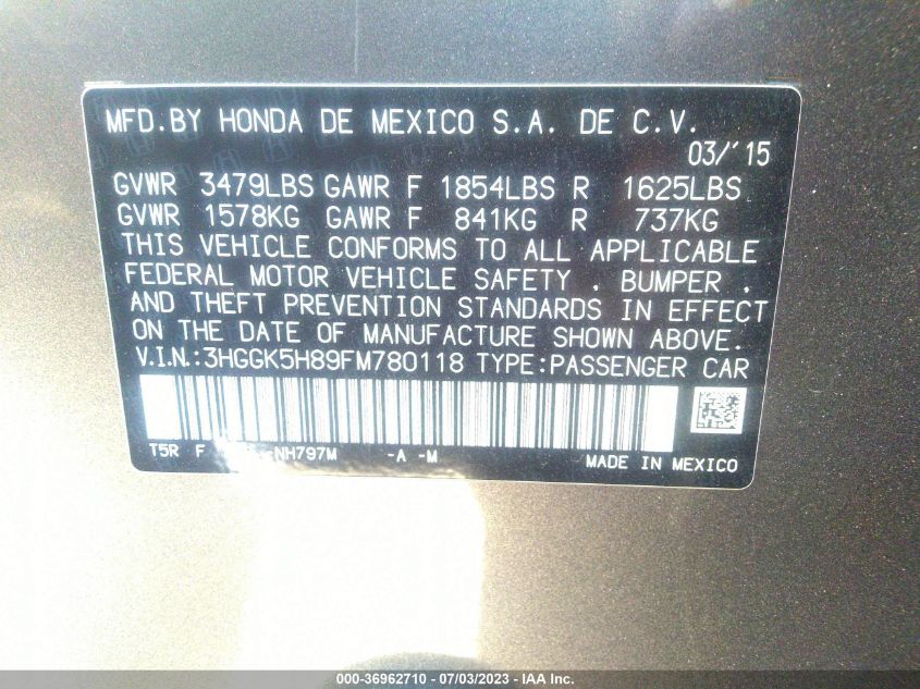 2015 HONDA FIT EX-L/EX - 3HGGK5H89FM780118