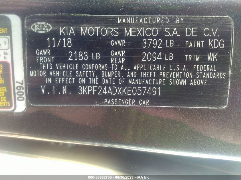 2019 KIA FORTE FE - 3KPF24ADXKE057491