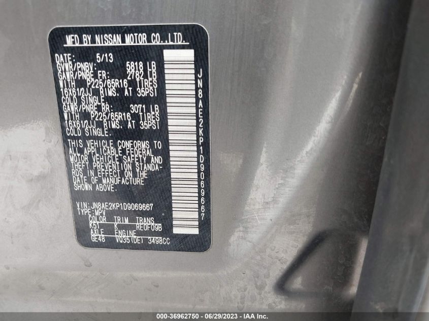 2013 NISSAN QUEST S - JN8AE2KP1D9069667