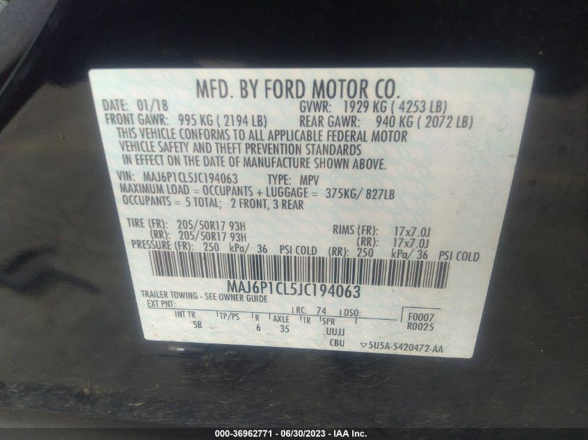 2018 FORD ECOSPORT SES - MAJ6P1CL5JC194063