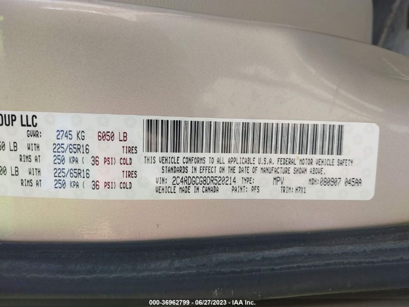 2013 DODGE GRAND CARAVAN SXT - 2C4RDGCG8DR520214