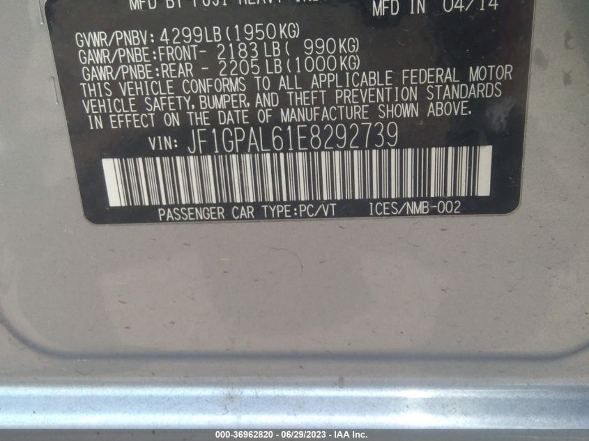 2014 SUBARU IMPREZA WAGON 2.0I SPORT PREMIUM - JF1GPAL61E8292739
