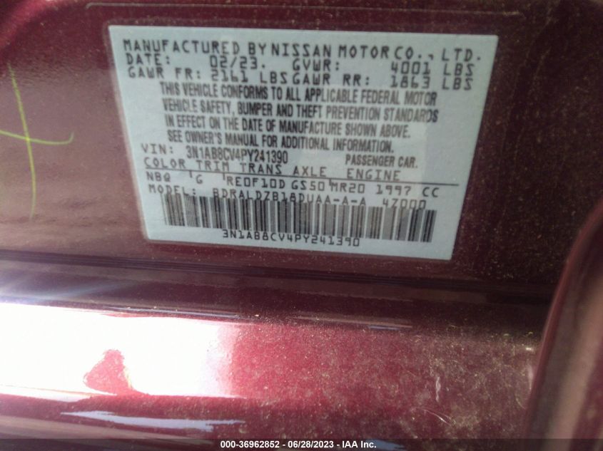 3N1AB8CV4PY241390 Nissan Sentra SV 9