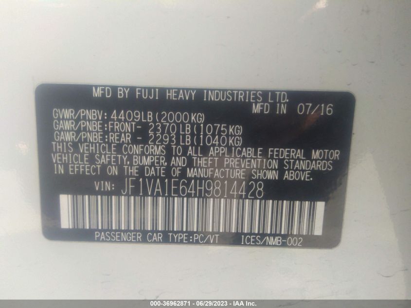 2017 SUBARU WRX PREMIUM - JF1VA1E64H9814428