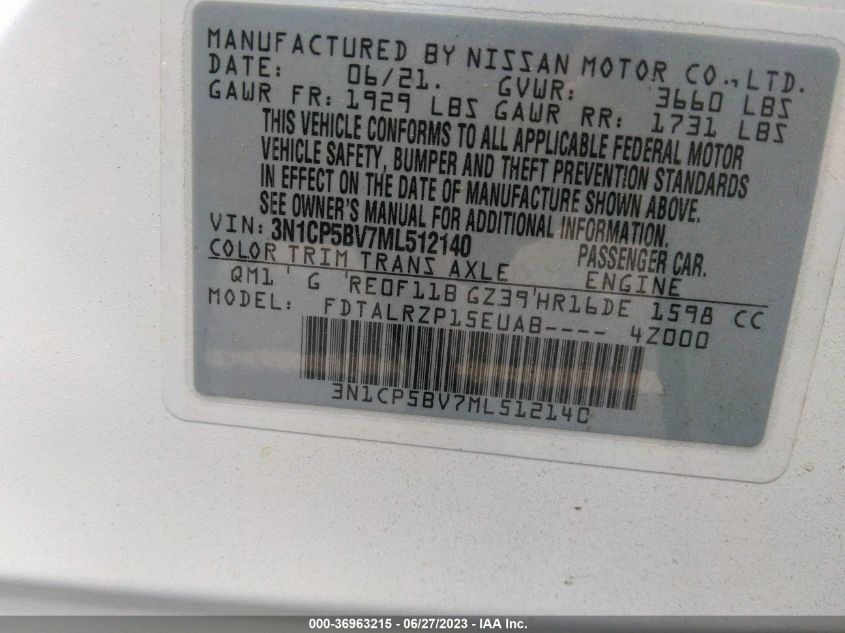2021 NISSAN KICKS S - 3N1CP5BV7ML512140
