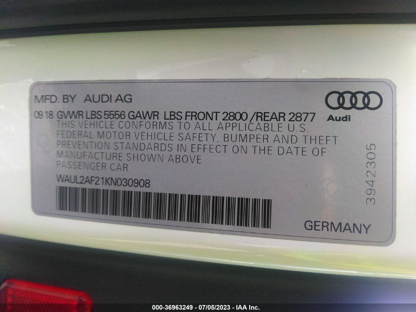 2019 AUDI A6 PREMIUM PLUS - WAUL2AF21KN030908