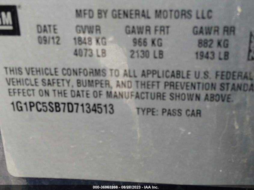 2013 CHEVROLET CRUZE 1LT - 1G1PC5SB7D7134513