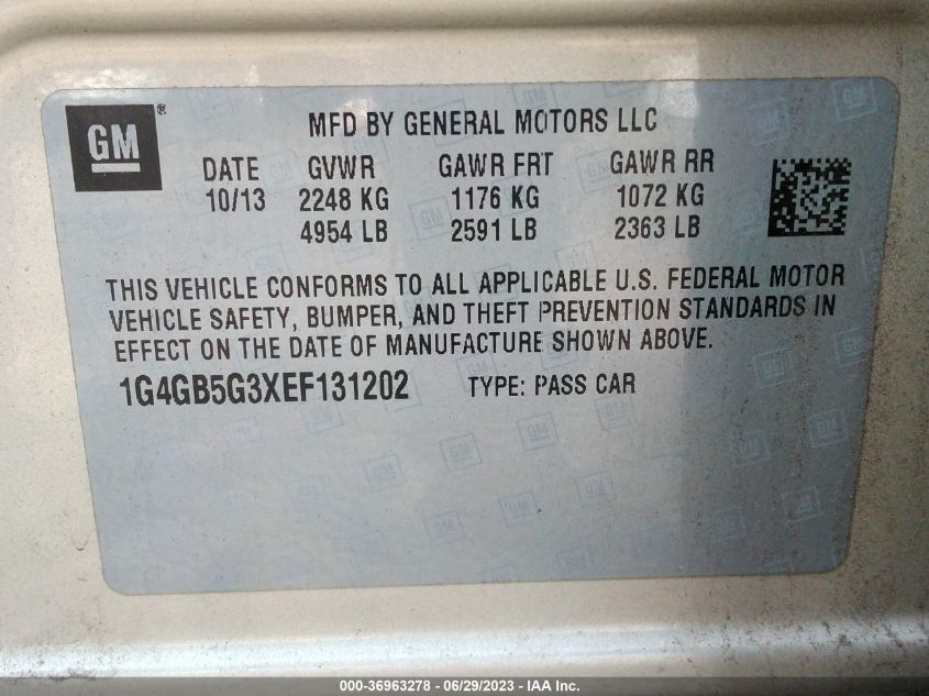 2014 BUICK LACROSSE LEATHER - 1G4GB5G3XEF131202