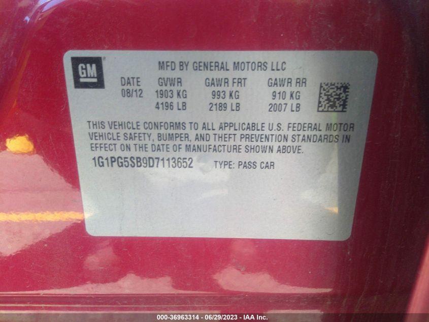 2013 CHEVROLET CRUZE LTZ - 1G1PG5SB9D7113652