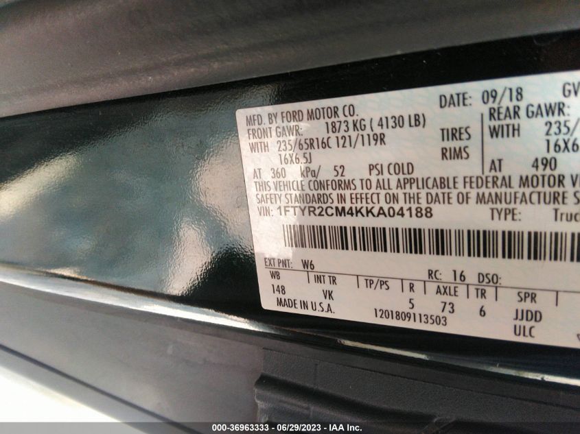 2019 FORD TRANSIT VAN - 1FTYR2CM4KKA04188