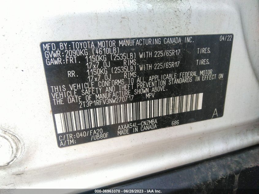 2022 TOYOTA RAV4 XLE - 2T3P1RFV3NW270717
