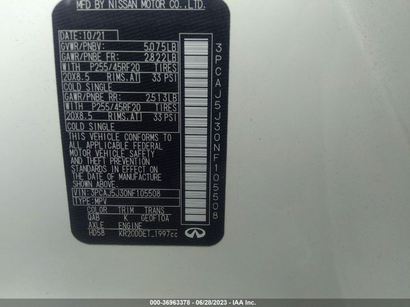 2022 INFINITI QX55 LUXE - 3PCAJ5J30NF105508