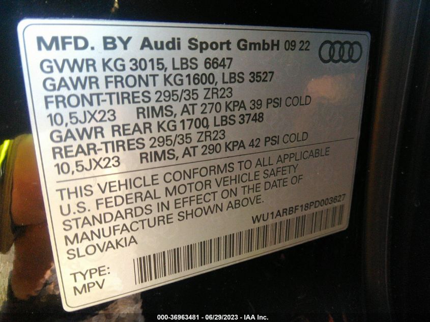 2023 AUDI RS Q8 - WU1ARBF18PD003627