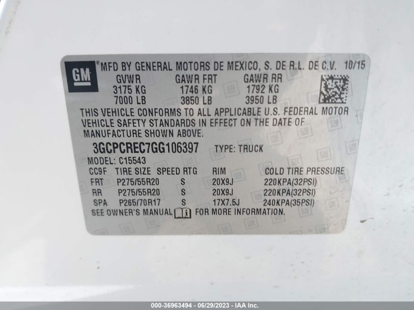 2016 CHEVROLET SILVERADO 1500 LT - 3GCPCREC7GG106397