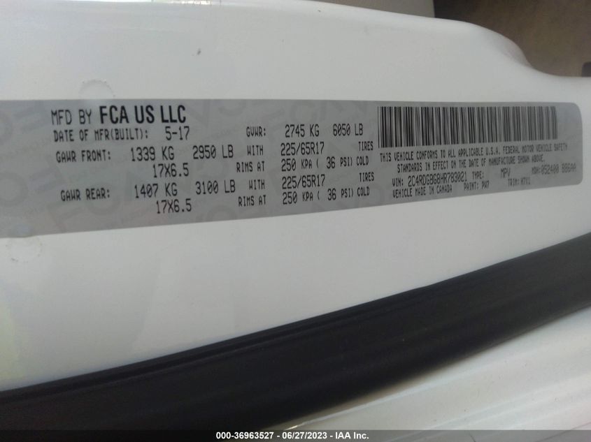 2017 DODGE GRAND CARAVAN SE - 2C4RDGBG8HR783021