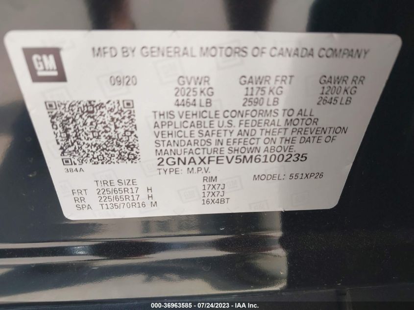 2021 CHEVROLET EQUINOX LS - 2GNAXFEV5M6100235