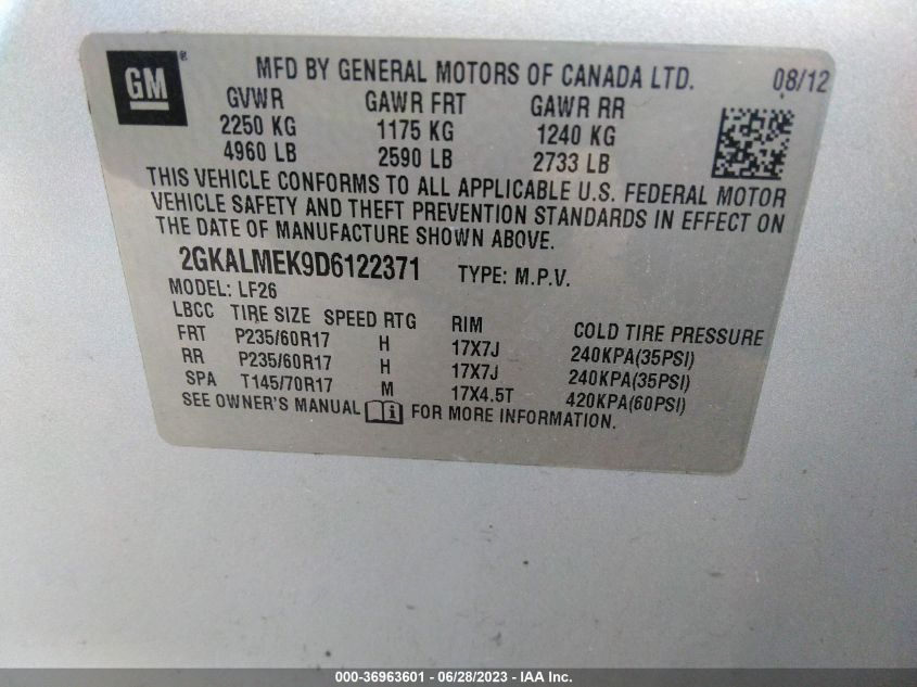 2013 GMC TERRAIN SLE - 2GKALMEK9D6122371