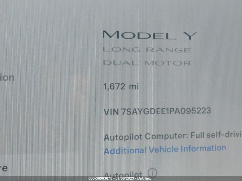 2023 TESLA MODEL Y LONG RANGE - 7SAYGDEE1PA095223