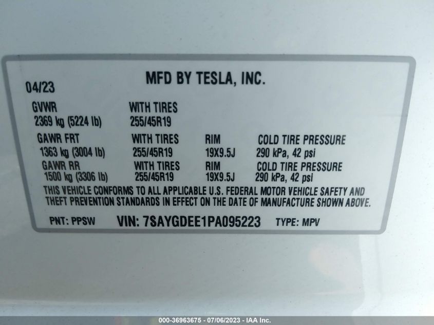 2023 TESLA MODEL Y LONG RANGE - 7SAYGDEE1PA095223