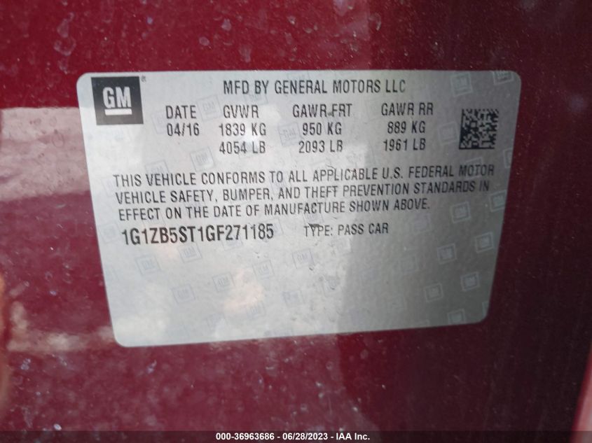 2016 CHEVROLET MALIBU LS - 1G1ZB5ST1GF271185