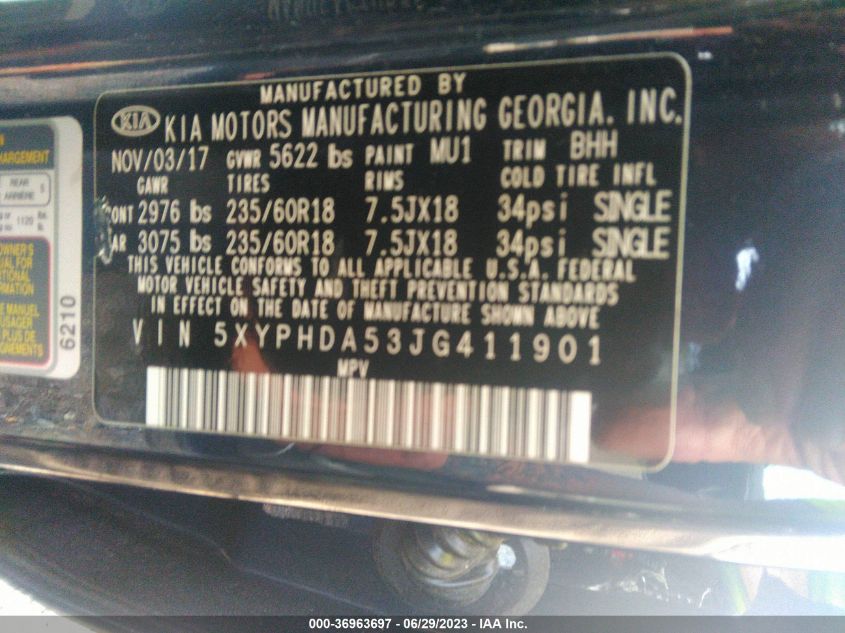 2018 KIA SORENTO EX V6 - 5XYPHDA53JG411901