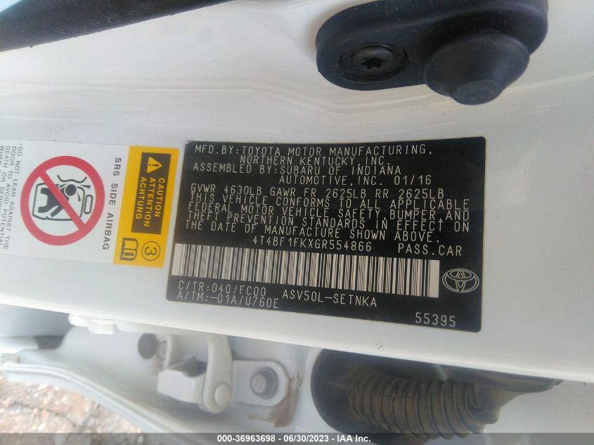 2016 TOYOTA CAMRY XLE/SE/LE/XSE - 4T4BF1FKXGR554866