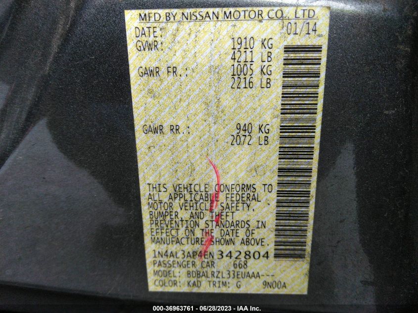 2014 NISSAN ALTIMA 2.5 S - 1N4AL3AP4EN342804