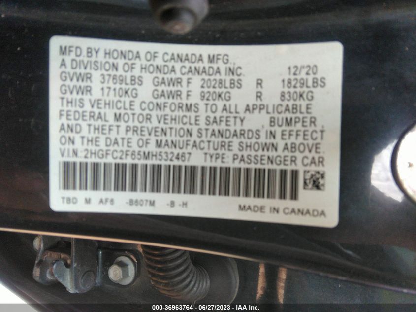 2021 HONDA CIVIC LX - 2HGFC2F65MH532467