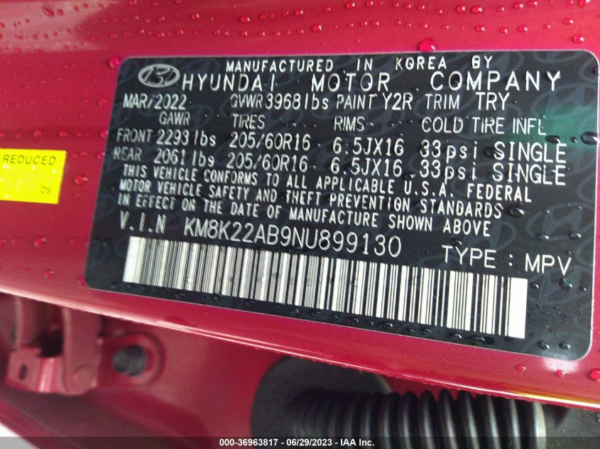 2022 HYUNDAI KONA SE - KM8K22AB9NU899130