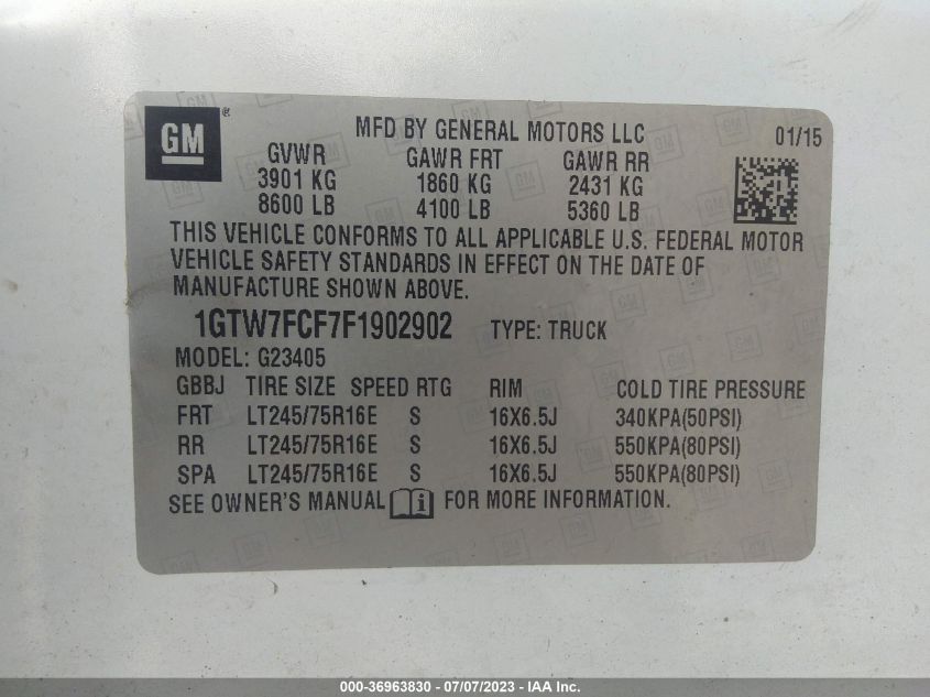 2015 GMC SAVANA CARGO VAN - 1GTW7FCF7F1902902