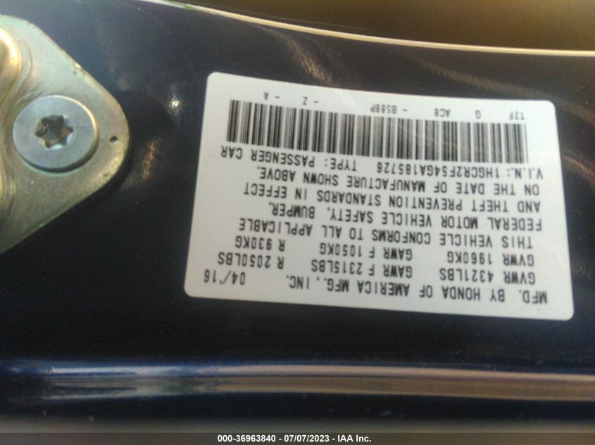 2016 HONDA ACCORD SEDAN SPORT - 1HGCR2F54GA185726