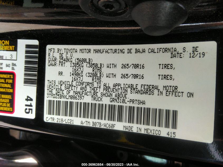 3TMDZ5BNXLM086397 Toyota Tacoma 4wd SR5/TRD SPORT 9