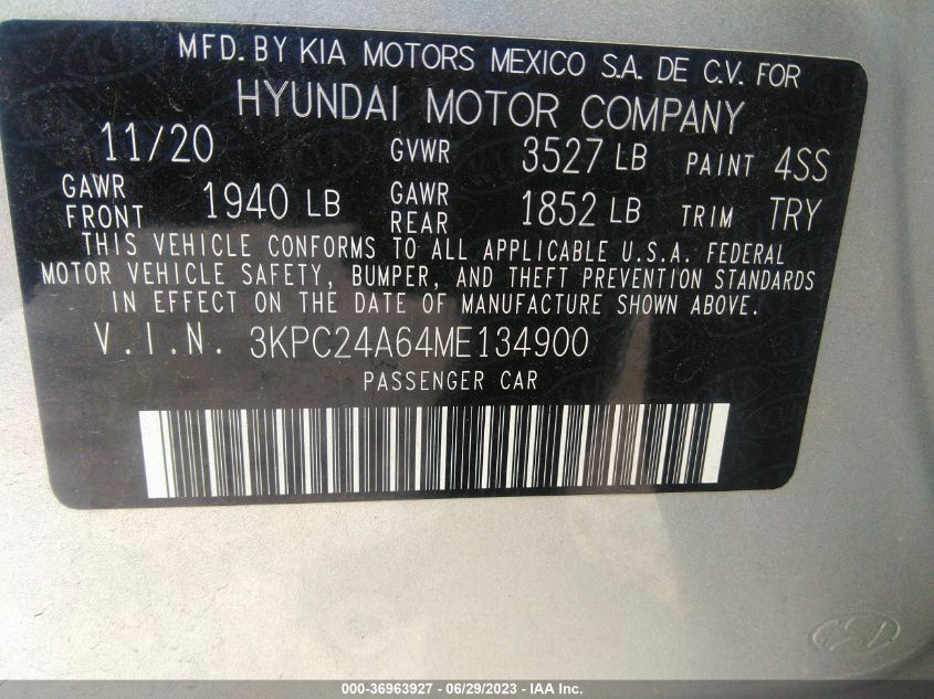 2021 HYUNDAI ACCENT SEL - 3KPC24A64ME134900
