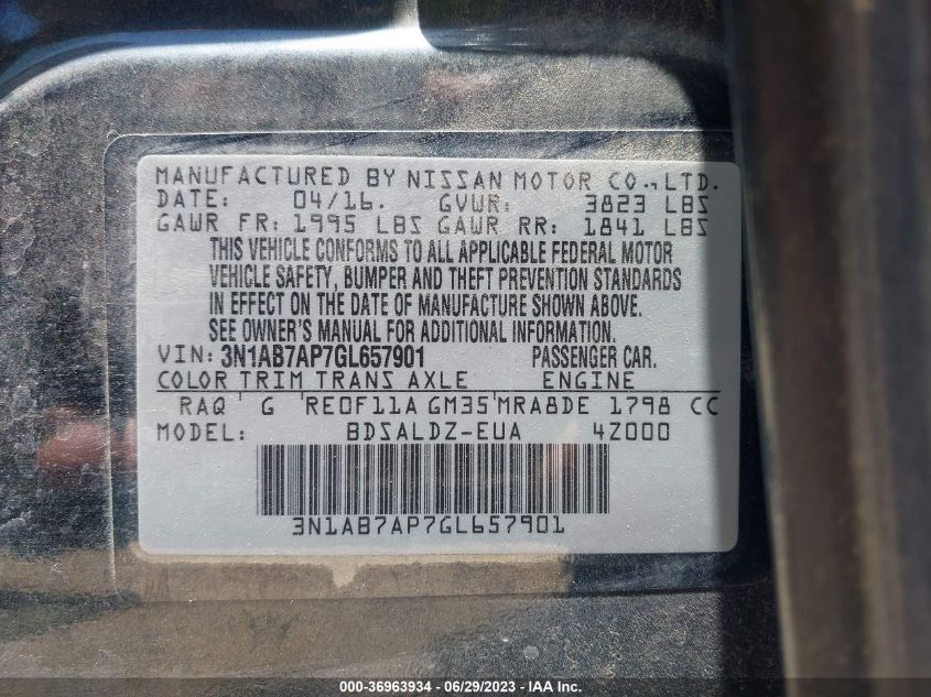 2016 NISSAN SENTRA SV - 3N1AB7AP7GL657901