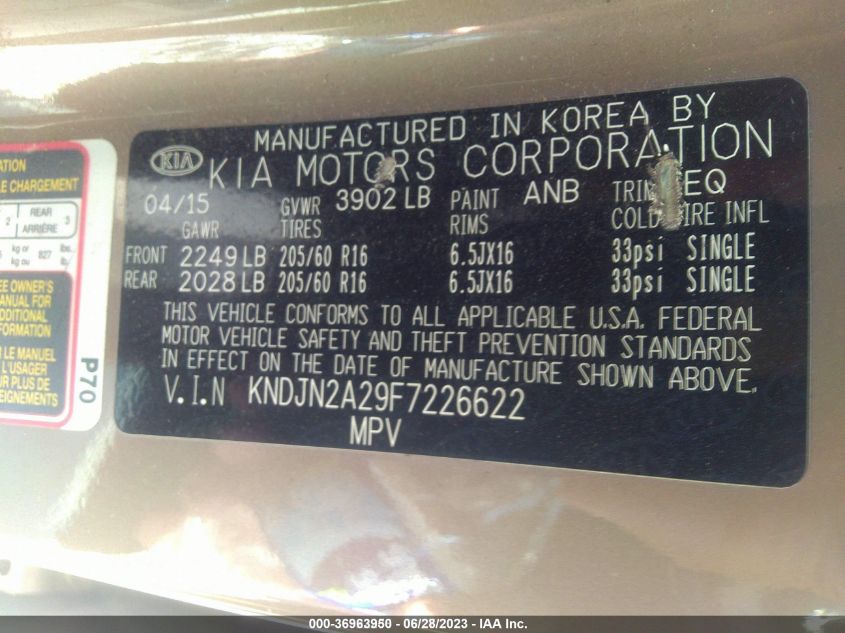 2015 KIA SOUL - KNDJN2A29F7226622
