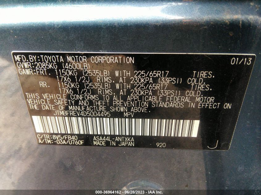 2013 TOYOTA RAV4 LE - JTMBFREV4D5004495