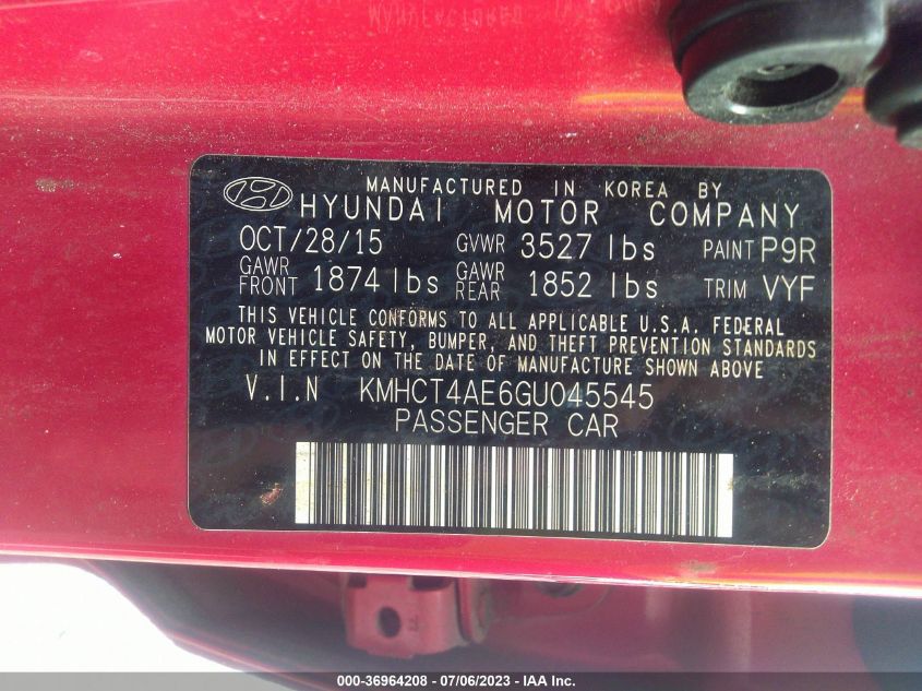 2016 HYUNDAI ACCENT SE - KMHCT4AE6GU045545