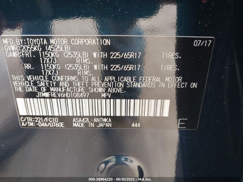 2017 TOYOTA RAV4 XLE - JTMWFREV6HD108497