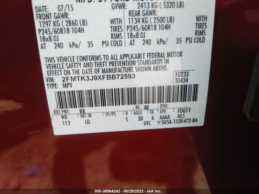 2015 FORD EDGE SEL - 2FMTK3J9XFBB72593