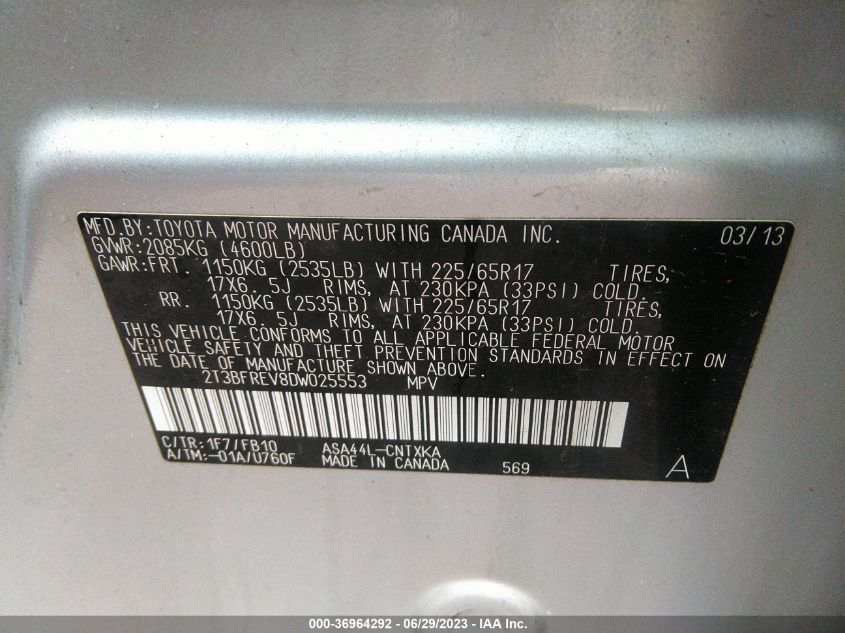 2013 TOYOTA RAV4 LE - 2T3BFREV8DW025553