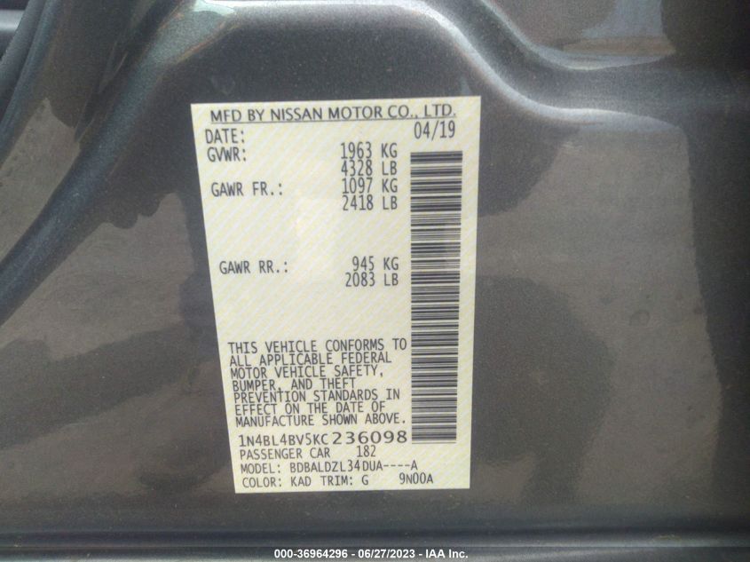 2019 NISSAN ALTIMA 2.5 S - 1N4BL4BV5KC236098