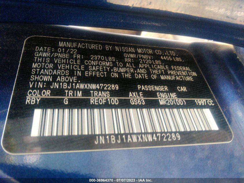 2022 NISSAN ROGUE SPORT S - JN1BJ1AWXNW472289