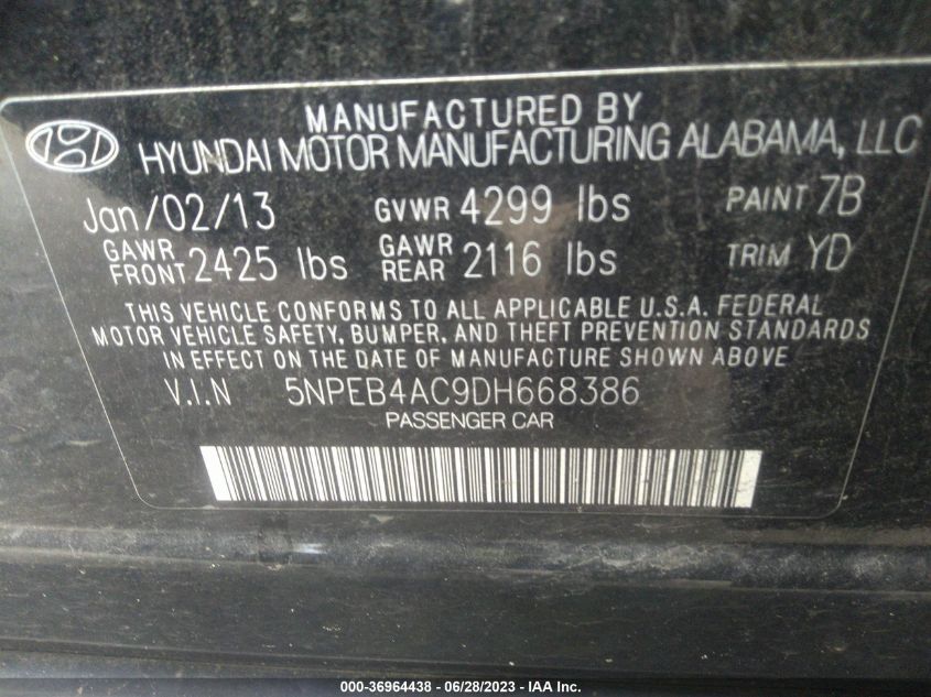 2013 HYUNDAI SONATA GLS - 5NPEB4AC9DH668386