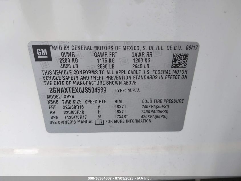 2018 CHEVROLET EQUINOX LT - 3GNAXTEX0JS504539