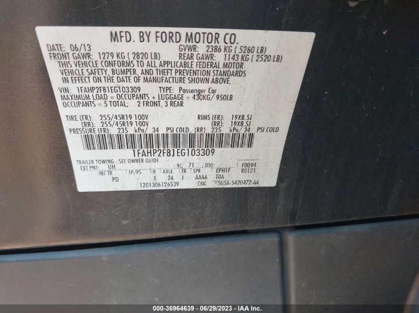 2014 FORD TAURUS LIMITED - 1FAHP2F81EG103309