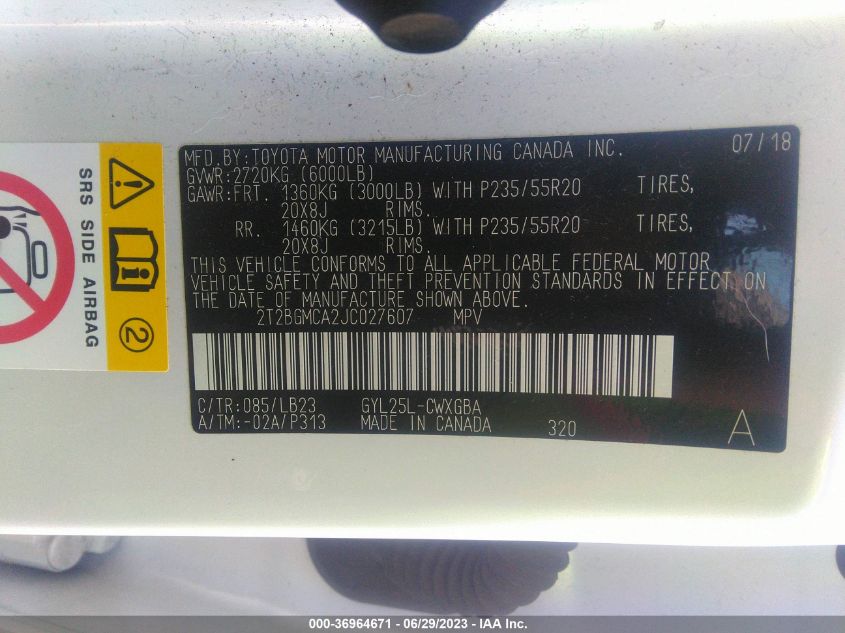 2018 LEXUS RX RX 450H - 2T2BGMCA2JC027607