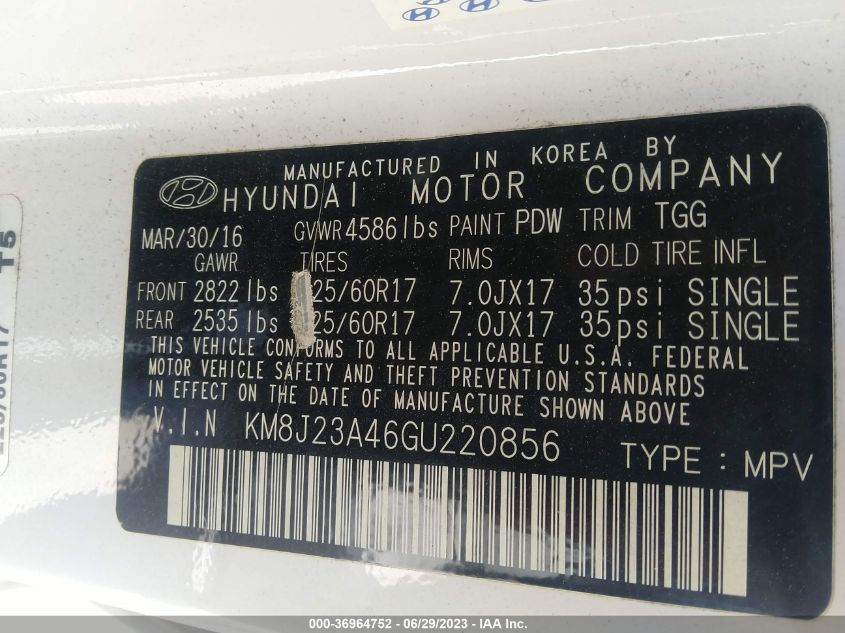2016 HYUNDAI TUCSON SE - KM8J23A46GU220856